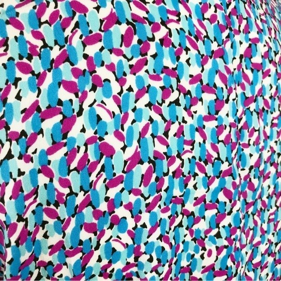 Ann Taylor Abstract Floral Colorful Blouse Jewel Tones Elastic Hem Cuffs V-Neck - Picture 10 of 16